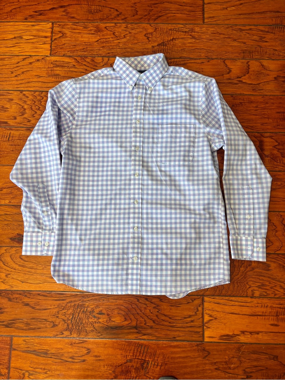 Stafford Light Blue and White Gingham Button-Down Shirt